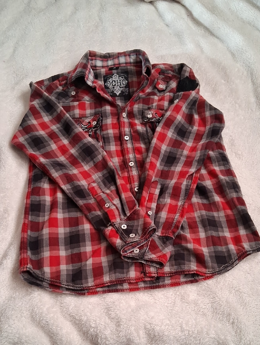 Red Plaid Long-Sleeve Button-Up Shirt